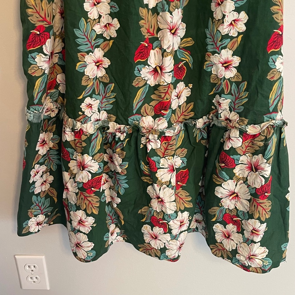 Tamare Hawaiian Islands Vintage Green Floral Muumuu Dress XL Cotton Made in USA - Picture 5 of 8